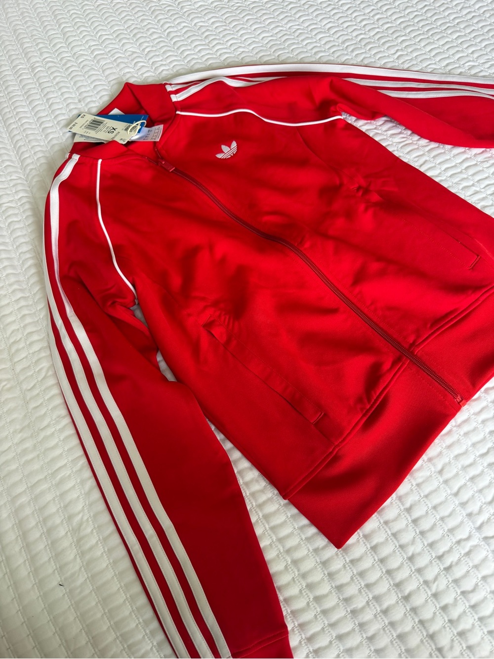 adidas Women's Red Track Jacket with White Three-Stripes